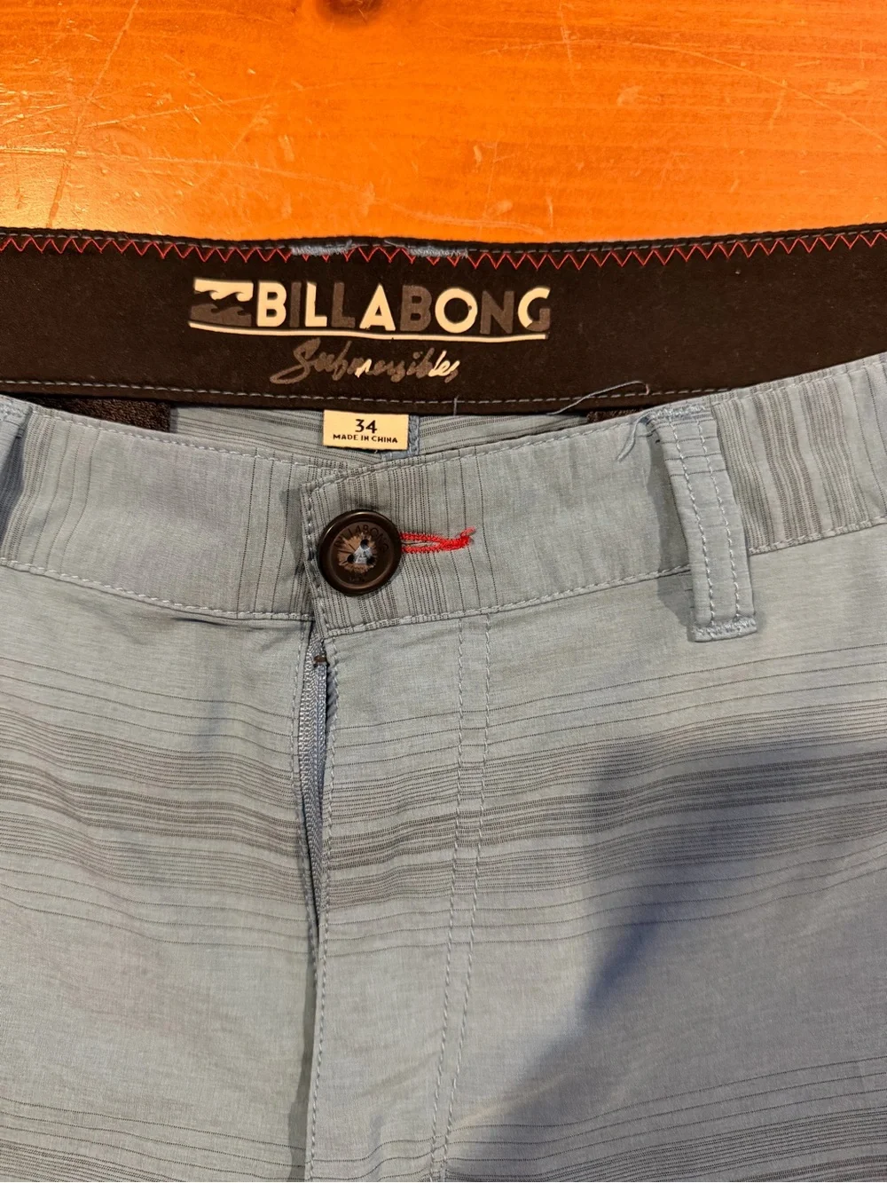 Billabong Men's Pale Blue Striped Flat Front Shorts